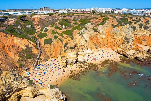 Aerial from praia do Camillo in Lagos in the Algarve Portugal
