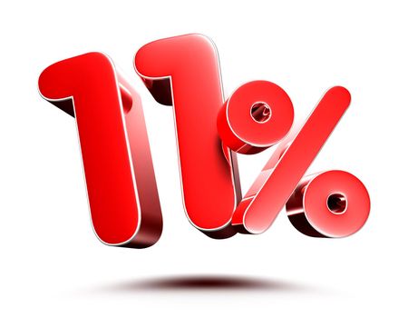 11 percent red on white background illustration 3D rendering with clipping path.