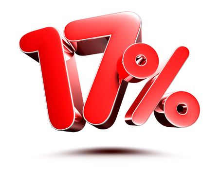 17 percent red isolated on white background illustration 3D rendering with clipping path.