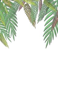 Tropical green leaves pattern on white background. Exotic wallpaper. 3D illustration
