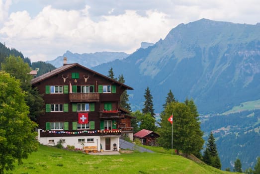 An old traditional Swiss Chalet in the famous Swiss ski resort of Murren