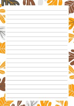 Grid paper. Abstract striped background with color horizontal lines. Printing paper note on floral background.Optimal A5 size. Geometric pattern for school, copybooks, notebooks, diary, notes, books.
