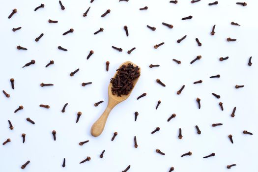 Spice dried cloves on white background.