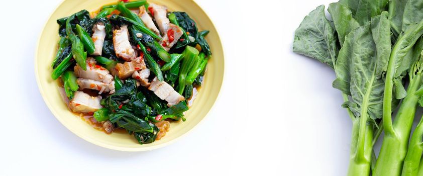 Stir fried chinese kale with crispy pork belly