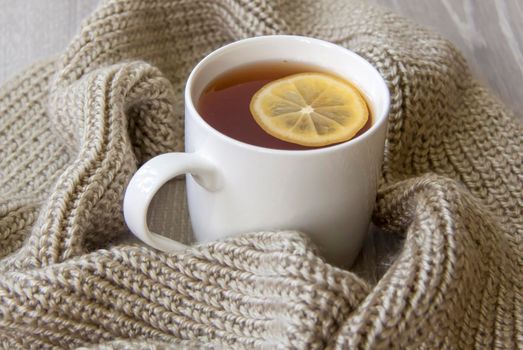 Ginger tea with lemon. Season of colds and infections. Strengthening of immunity. 