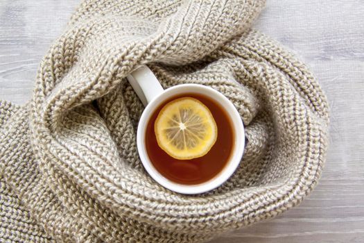 Ginger tea with lemon. Season of colds and infections. Strengthening of immunity.
