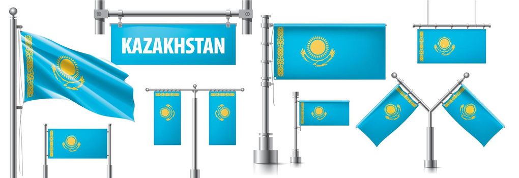 Vector set of the national flag of Kazakhstan in various creative designs