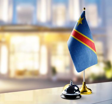 Democratic Republic of the Congo flag on the reception desk in the lobby of the hotel
