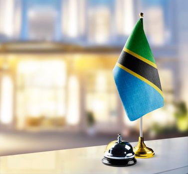Tanzania flag on the reception desk in the lobby of the hotel