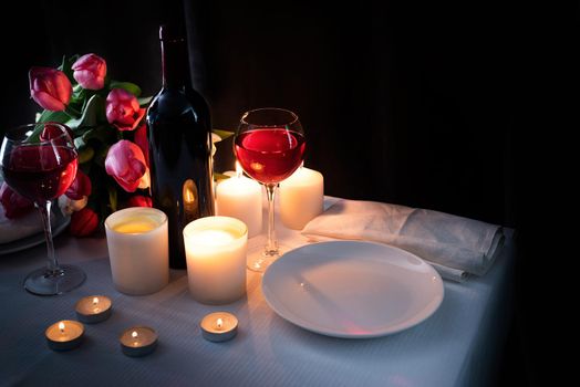 Romantic Candlelight Dinner for Two Lovers, dark background