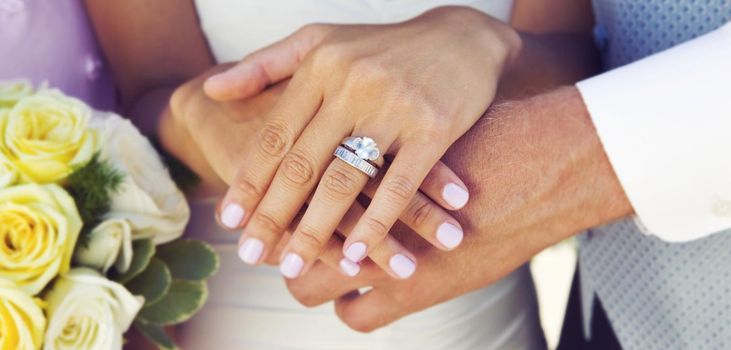 Close-up of Bride's Hands and Wedding Ring