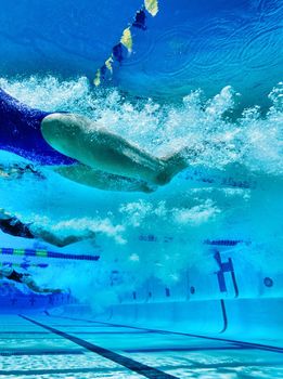 Portrait of Swimmers Racing in Pool