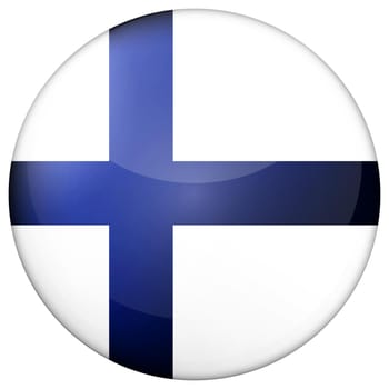 Glass light ball with flag of Finland. Round sphere, template icon. Finnish national symbol. Glossy realistic ball, 3D abstract vector illustration highlighted on a white background. Big bubble.