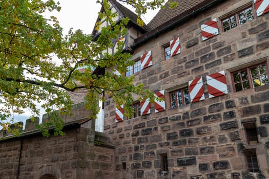 Historic wall and building of the Nuremberg castle, Bavaria, Germany