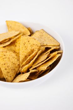 Tortilla nacho chips in bowl