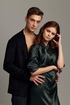 Young cute couple embrace passion elegance romance. High quality photo