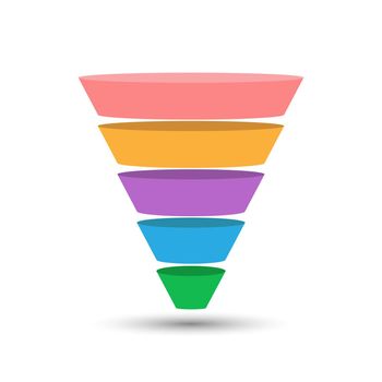 5-part lead generation template. A marketing funnel, pyramid, or sales conversion cone. Infographics 