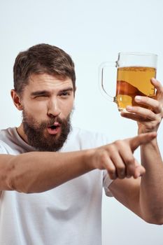 Cheerful man mug beer alcohol drunk lifestyle