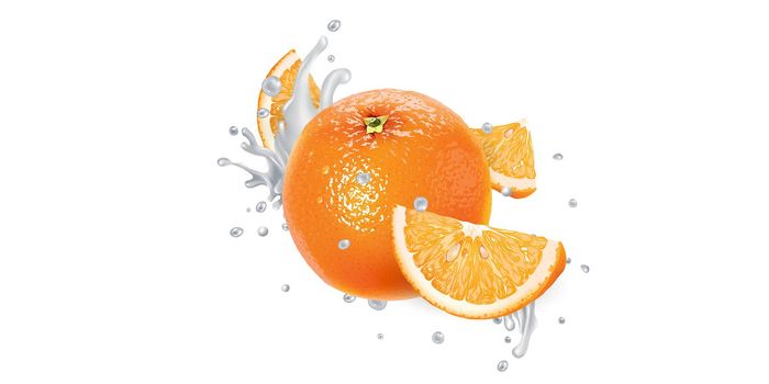 Orange in splashes of yogurt or milk.