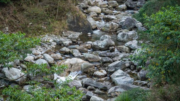 Wild river flow with rocks landscape in Taiwan.