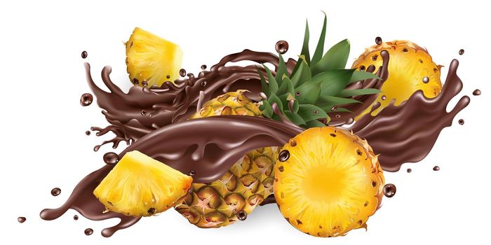 Splash of liquid chocolate and fresh pineapples.