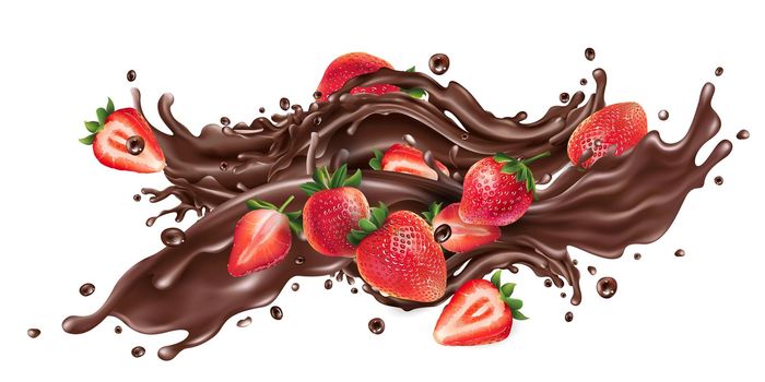 Splash of liquid chocolate and fresh strawberries.
