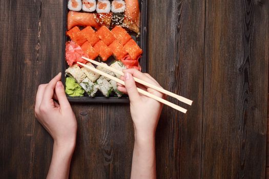 sushi chopsticks rolls snack delicacy japanese cuisine
