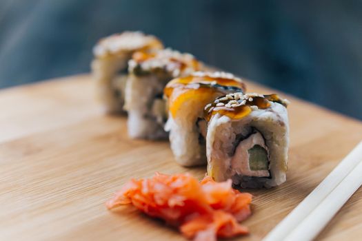 sushi chopsticks japanese cuisine gourmet restaurant close-up