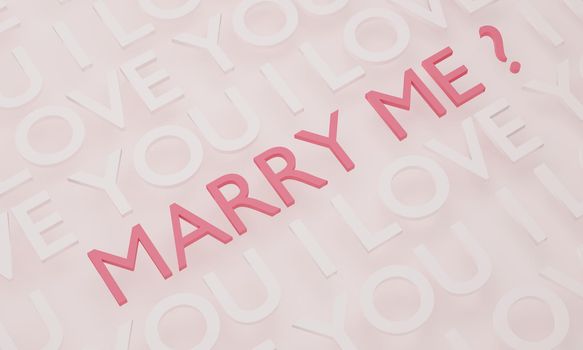 Will You Marry Me, pink text on white wall background. 3D rendering.