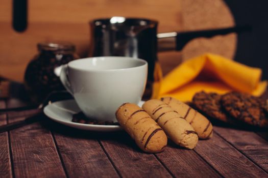 crispy biscuits a cup of coffee breakfast eating sweets