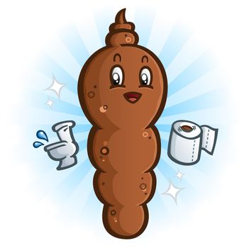 Happy Clean Poop Cartoon with Potty and Toilet Paper