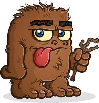 A Bigfoot Sasquatch Cartoon Character holding a Twig