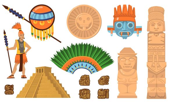 Aztec and Maya symbols set