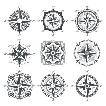 Different vintage compasses set
