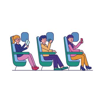 Passengers travelling by plane flat vector illustration