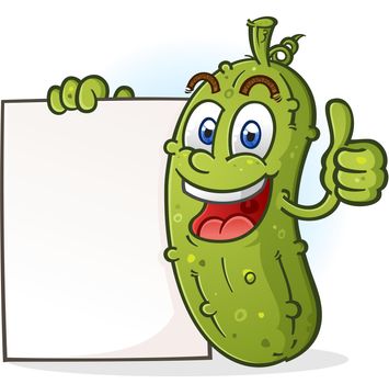 Pickle Cartoon Character giving a Thumbs Up Holding a Blank Poster Board