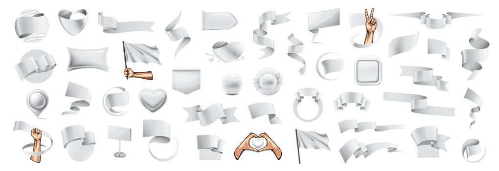 Large vector set of white flags, ribbons and various design elements