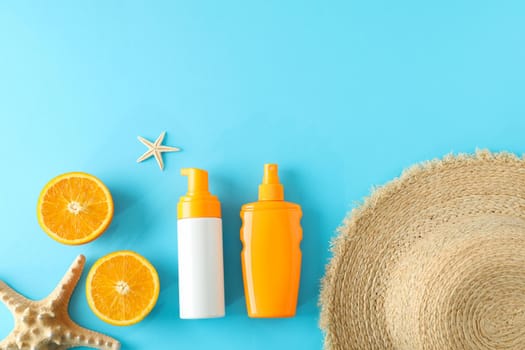 Summer vacation composition on color background. Space for text, top view