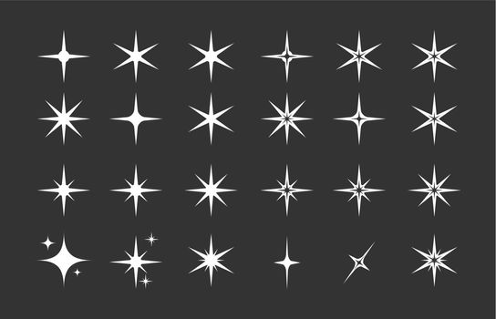 Stars. A set of editable icons. The radiance of stars or fireworks. Vector icon on a black background