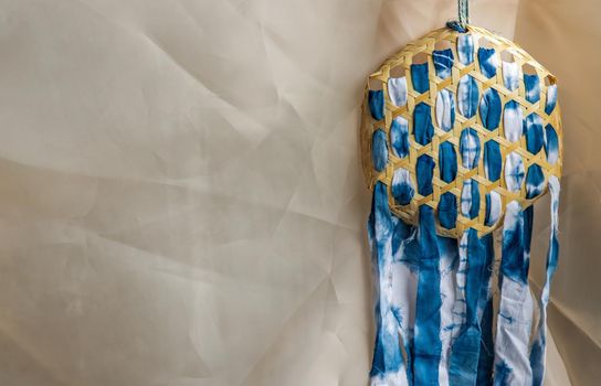 Wind chime Made from Pattern of blue tie batik dye in Basket weave.