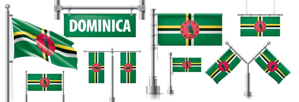 Vector set of the national flag of Dominica in various creative designs