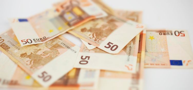 Euro banknotes. 50 euro money. Money finance earning sector concept. Cash money. Blurred concept