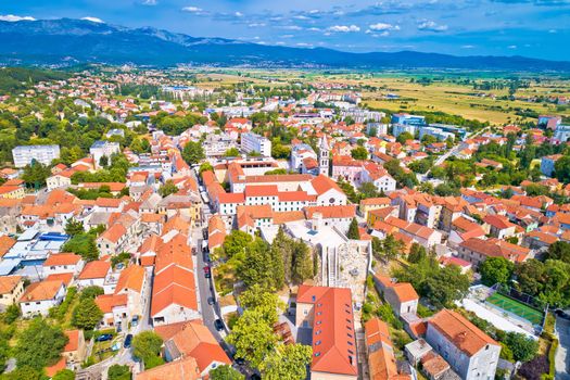 Town of Sinj in Dalmatia hinterland aerial view