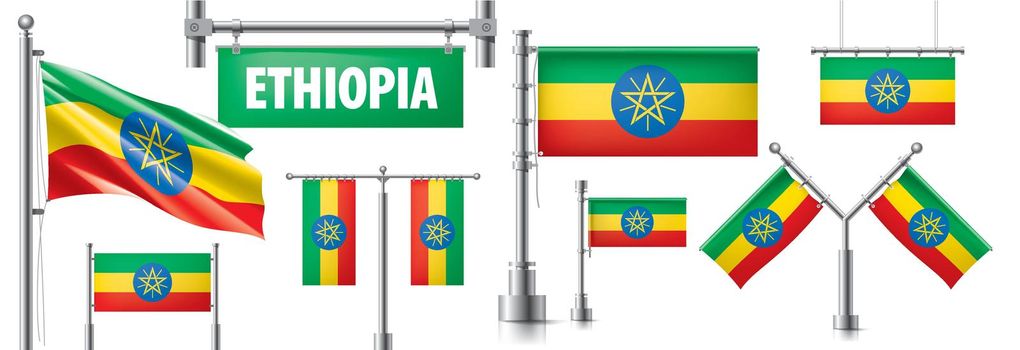 Vector set of the national flag of Ethiopia in various creative designs