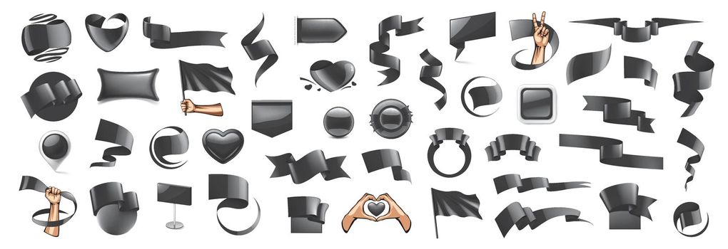 Large vector set of black flags, ribbons and various design elements