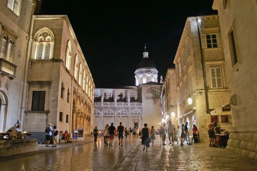Dubrovnik, Old city street view by night, Croatia, Balkans, Europe