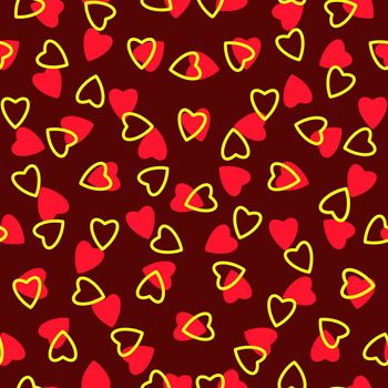 Simple hearts seamless pattern,endless chaotic texture made tiny heart silhouettes.Valentines,mothers day background.Great for Easter,wedding,scrapbook,gift wrapping paper,textiles.Red,yellow,burgundy