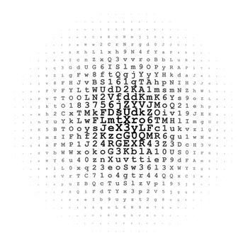 Halftone circle made of letters and digits