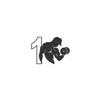 Number 1 logo icon with a person holding barbell design vector 