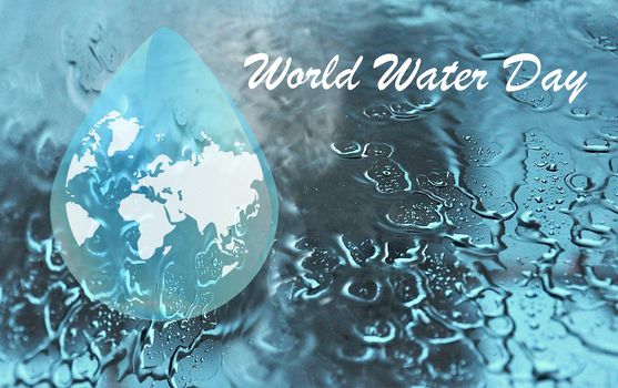 World water day. Abstract waterdrop concept of landscape background.